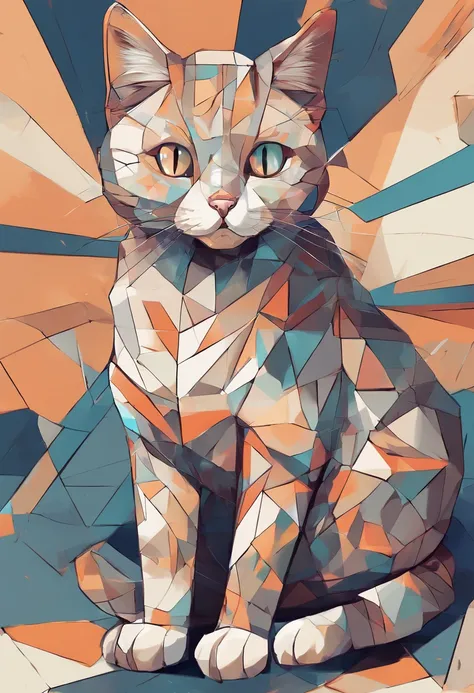 (Brindle Fold Cat  ),(Best Pose),(best angle), (Better self-expression), Eduardo Cobra acolchoamento ,multidimensional geometric wall PORTRAIT, Art, chibi,yang08k, beutiful, coloration,