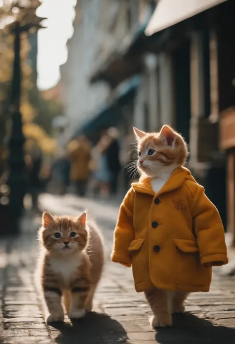 season for autumn、I have two little kittens, a cute little cat, cute kittens, Cutest, Incredibly cute, Adorable and cute, And cute and lovely. They are walking down the street with backpacks, Walking together, commute, Proudly walk down the street, And the...