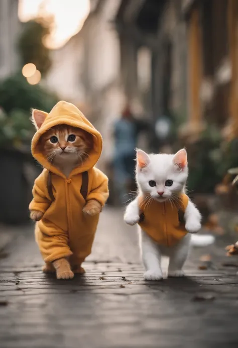 season for autumn、I have two little kittens, a cute little cat, cute kittens, Cutest, Incredibly cute, Adorable and cute, And cute and lovely. They are walking down the street with backpacks, Walking together, commute, Proudly walk down the street, And the...