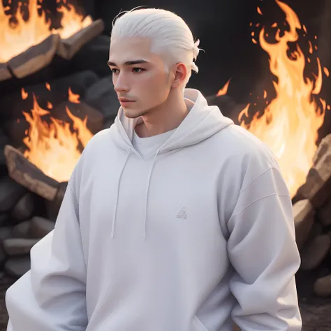 Man wearing over all white with white fire head