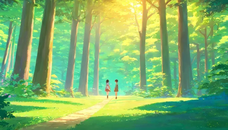 View of the entire elven kingdom in the middle of the dense forest, proportion Aurea, Detalhe falso, trending pixiv fanbox, acrylic palette knife, estilo de makoto shinkai studio ghibli genshin impact james gilleard greg rutkowski chiho aoshima, com joao e...