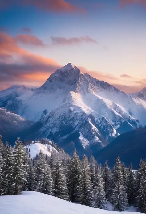 Drone photographs stunning snow-capped mountain tops，k hd，Blue sky