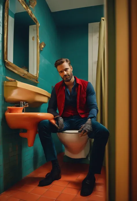 Man sitting on a toilet