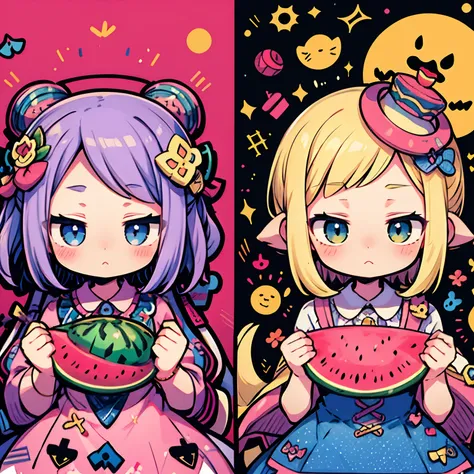 jitome,girl personified by watermelon、cute、watermelon pattern、cross section of watermelon、cute、psychedelic girls、tmasterpiece、to...