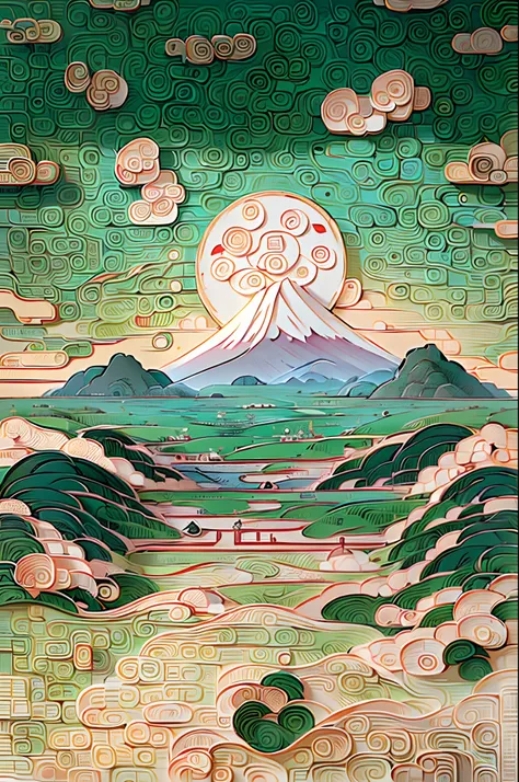 (ancient chinese landscapes:1.4)，(illustration:1.3，paper art:1.3, quilted paper art:1.2),( reasonable design, clear lines,best q...