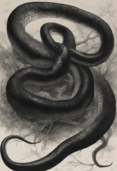 The body of the black snake snake is about one meter long，Thick arms，The whole body is covered with dark snake scales，The eyes appear a cold dark gold，Faint venom lingered on the two inverted hook-like fangs。