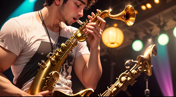 Menino moreno tocando sax