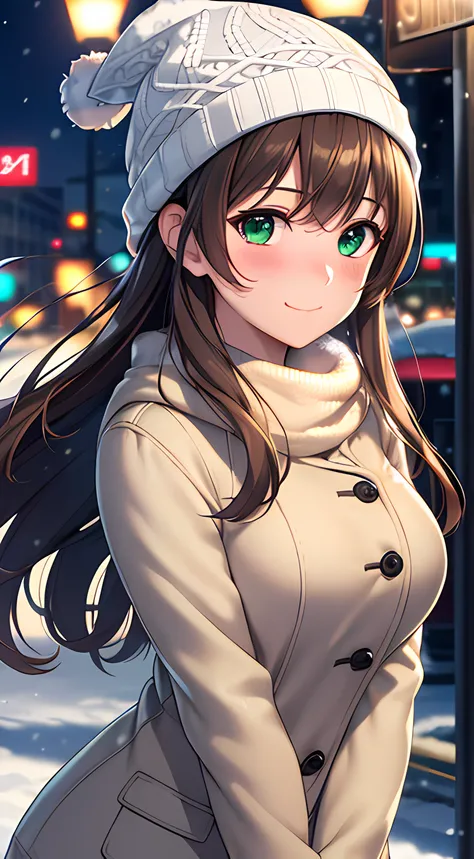 ((masterpiece, best quality, highres, UHD, perfect pixel, depth of field, 4k, RTX, HDR)), 1girl, single, solo, 24 years old, beautiful anime girl, beautiful artstyle, anime character, ((long hair, parted bangs, brown hair)), (green eyes:1.4, rounded eyes, ...