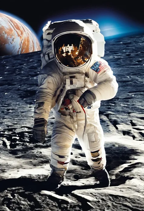 (Best quality,4K,A high resolution,Masterpiece:1.2),Ultra-detailed,(Realistic,Photorealistic,photo-realistic:1.37),1 astronaut, shelmet, space suit, (floating in zero gravity:1.2), planet earth, Lua, As estrelas, Spaceship, (Reflect sunlight:0.8), milky wa...