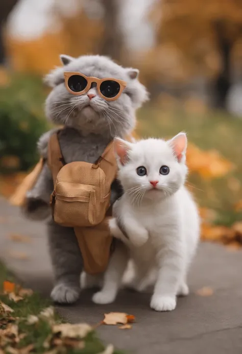 season for autumn、I have two little kittens, a cute little cat, cute kittens, Cutest, Incredibly cute, Adorable and cute, And cute and lovely. They are walking down the street with backpacks, Walking together, commute, Proudly walk down the street, And the...