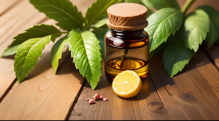 peppermint essential oil, da marca doTerra, em uma mesa com um difusor