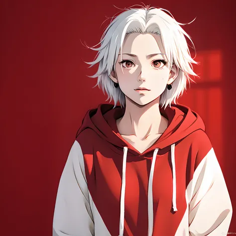 A girl wearing a white-haired red-eye hoodie アニメ絵