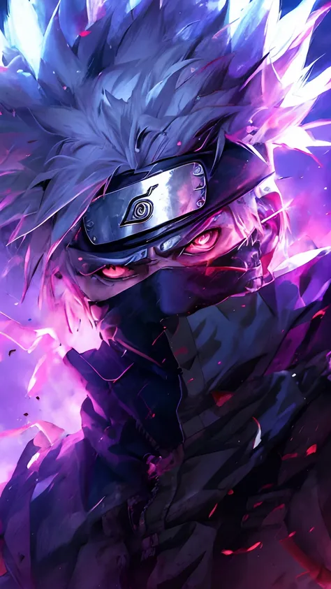 a close up of a person with a white hair and a pink light, badass anime 8 k, kakashi hatake, anime style 4 k, anime wallpaper 4 ...