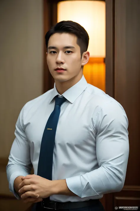 1man, a 25-year-old muscular man, wear the attire of the attorney general , soft lighting, masterpiece, best quality, 8k ultra h...