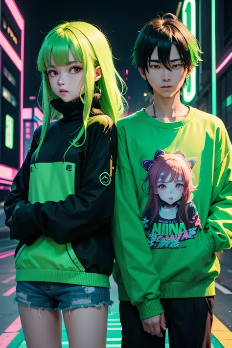 anime phonk love album cover sweater weather with neon green colors