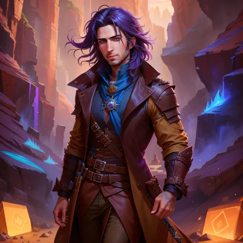 arafed image of a man in a long coat standing in a canyon, caleb from critical role, sylas, official character art, l critical role, detailed fanart, official character illustration, human male character art, commission for high res, official fanart, hands...