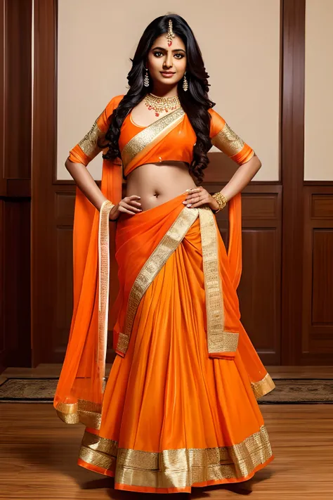 Indian woman、Female sexy、Sexy orange traditional indian costume