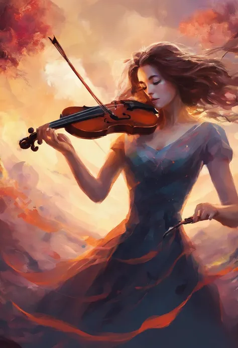 A single female violinist playing the most incredible piece of music known to mankind. Love and peace is flowing out of her violin, causing the beginning of world peace, dramatic scene, feelings of prefect love