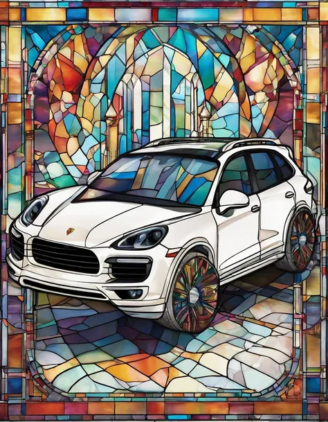 2014 (white)(Porsche Cayenne)detailed retro-futuristic architecture