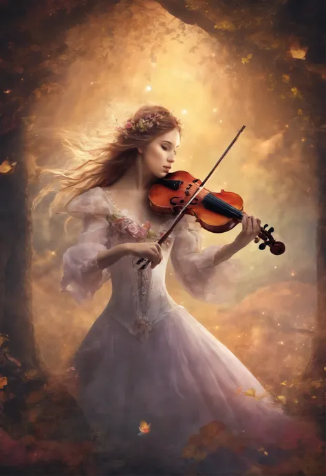 A single female violinist playing the most incredible piece of music known to mankind. Love and peace is flowing out of her violin, causing the beginning of world peace, dramatic scene, feelings of prefect love