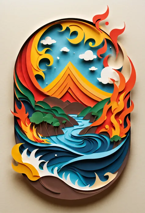 (((masterpiece))),best quality, illustration, earth, water ,fire, wind , space  , paper_cut,