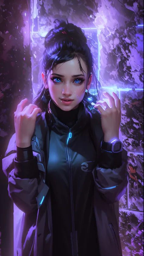 Change background cyberpunk cute girl, 8k, ultra realistic