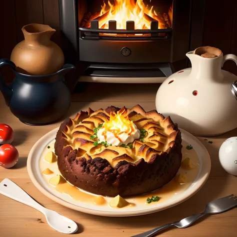 Bowlingkugel mit Pins, Feuer und Staub