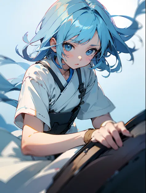 Light blue hair girl anime-like depth of field R18 calm