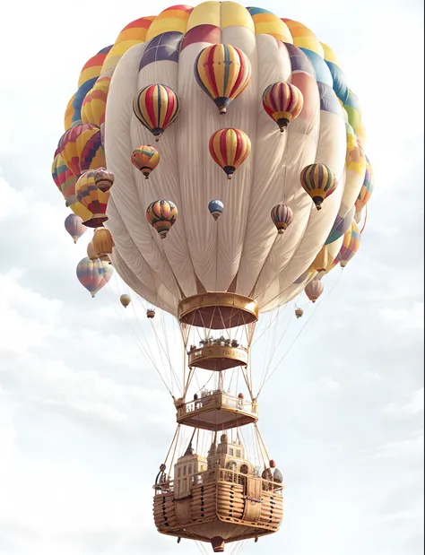 a close up of a hot air balloon with a basket on the bottom, balloon, as an air balloon, hot air balloon, steampunk hot air ball...