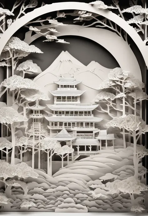 Complex illustration in paper cut art style，Great Wall of China，Great wall，Rendered in 3D，And draw inspiration from postmodern art, best qualtiy，realisticlying，realisticlying，super-fine，highly elaborate carvings on ,