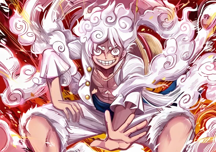 personagem de anime sentado em uma cama com um fundo vermelho, from one piece, Melhor Design de Personagens de Anime, um louco de cabelos prateados, Arte Oficial, inspirado em Eiichiro Oda, divindade de cabelos brancos, Anime Wallaper, Otaku Gangasta, one ...