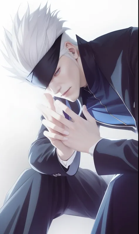 anime - style image of a man with white hair and a black jacket, vergil, handsome anime pose, vergil from devil may cry, ken kaneki, trigger anime artstyle, white haired deity, nagito komaeda, white haired, he has dark grey hairs, high quality fanart, kane...