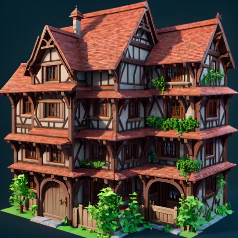 medieval house, isometric , 3d render, 8k