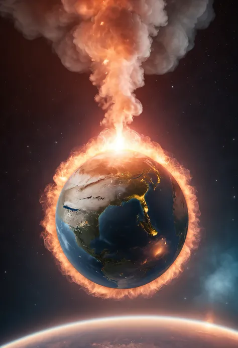 "Energy ball with glowing smoke on Earth emerging from space."