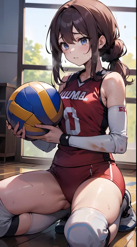 (((masuterpiece))), (((Best Quality))), (((Super Detail Art))), (((hight resolution))), ((superfine illustration)), ((Ultimate cutie)), Detailed beautiful face, Shiny hair, (gals), medium breasts, ((pot-bellied)), (((2girls))), female volleyball player, sa...