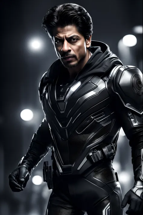 (best quality,4k,8k,highres,masterpiece:1.2),ultra-detailed,(realistic,photorealistic,photo-realistic:1.37),portrait,Shah Rukh Khan,1man,beautiful detailed eyes,beautiful detailed lips,extremely detailed eyes and face,longeyelashes,futuristic costume,sungl...