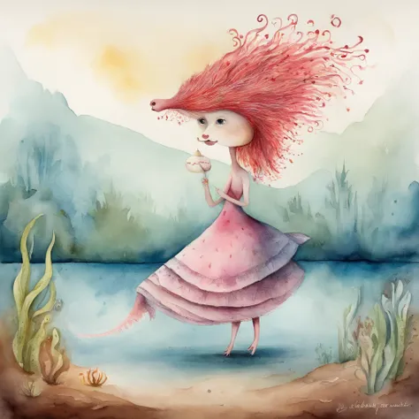 Create an animated art scene where an axolotl dresses up as Taylor Swift, Figura esbelta, Su cabello es rubio y se presenta en un emocionante concierto.