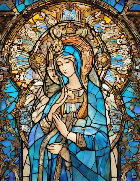 1 menina, george michael, 18 anos, alto, low water, louro, majo, cabelo loiro liso com franja, olhos azuis. Terno piloto branco com detalhes em azul claro. With a blue mantle like that of Our Lady of Grace. wearing prescription glasses.