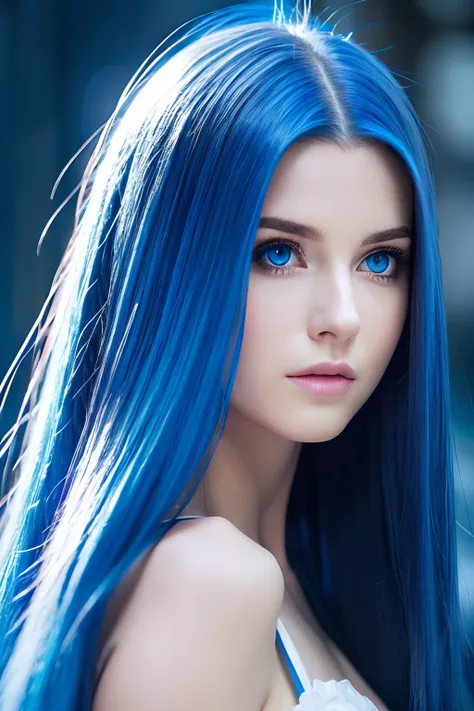 Real Women、Face Barbara Palvin、Blue hair、Longhaire、Blue eyes、fairy tail、animesque、fulＨＤ、Black background、