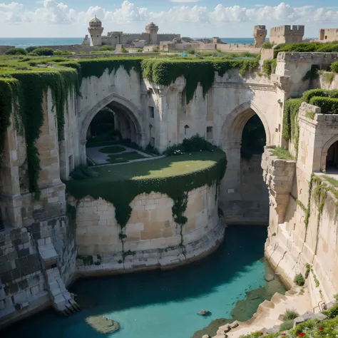 Davidicus the Great standing on a cliff, over looking his vast kingdom near a sea. The city has thousands of home made of white stone, and red and black roofing, the palace is a huge black castle with red and black roofing and accents. The sea is a beautif...