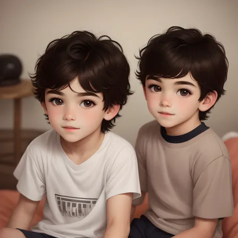 Draw a brown-eyed brunette boy child with black hair 06 years old