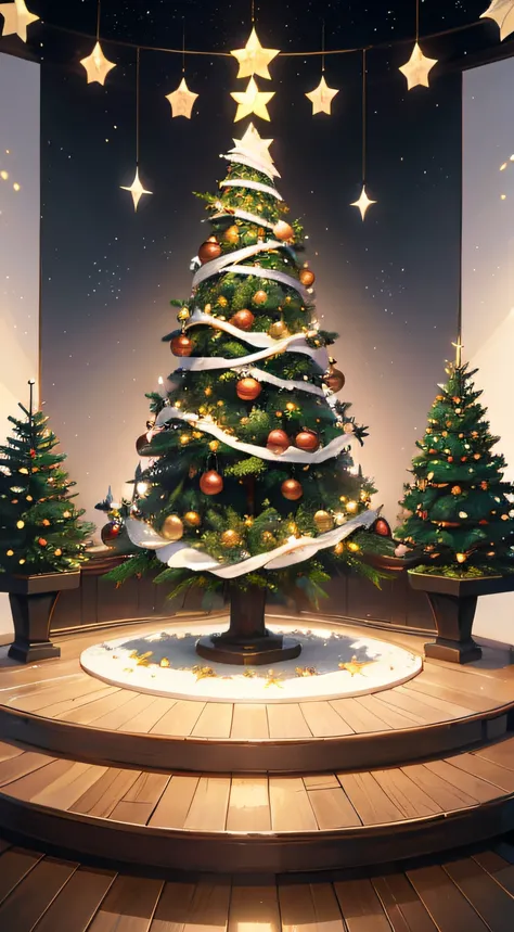 Christmas tree、fir trees、((White background))、Tapestry Design、No person、no Animal、No cats、high-class sense、Fir tree in the center、only one fir tree、There is nothing on the background of a fir tree、Fir trees are planted in small wooden pots、Fir trees do not...