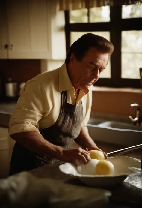 Silvio Santos washing the dishes