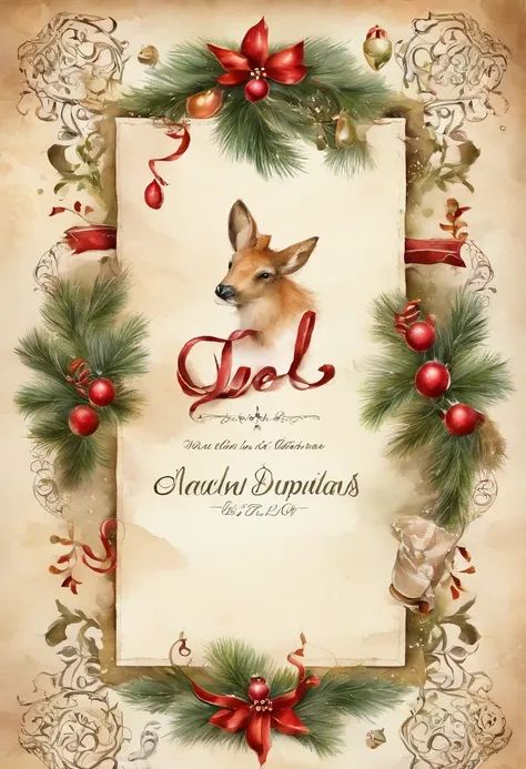 Picture an exquisite Christmas flyer, with space to write an invitacion note, Watercolor, trending on artstation, sharp focus, studio photo, intricate details, highly detailed, by greg rutkowski