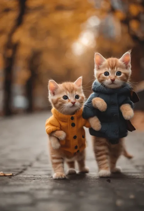 season for autumn、I have two little kittens, a cute little cat, cute kittens, Cutest, Incredibly cute, Adorable and cute, And cute and lovely. They are walking down the street with backpacks, Walking together, commute, Proudly walk down the street, And the...