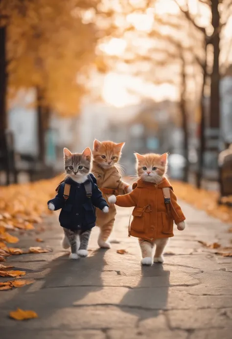 season for autumn、I have two little kittens, a cute little cat, cute kittens, Cutest, Incredibly cute, Adorable and cute, And cute and lovely. They are walking down the street with backpacks, Walking together, commute, Proudly walk down the street, And the...