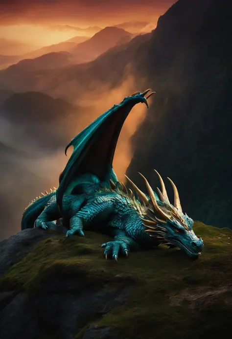 Dragon asleep on a mountain