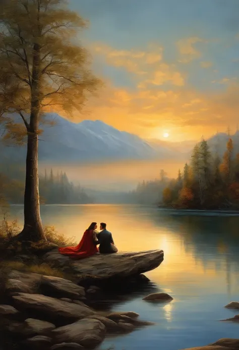 Singing by the lake, Na pintura de paisagem, Heaven and earth are thick and cold., Its hard to get out of each other when they meet, and its hard to get out of each other.