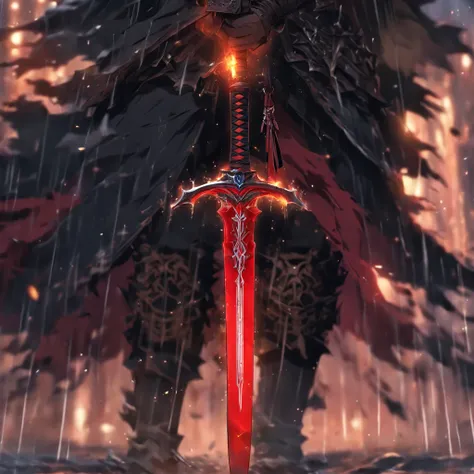 a close up of a person holding a sword in the rain, blood knight, fantasy knight, 8k high quality detailed art, badass anime 8 k, from arknights, evil knight, gothic knight, dark souls art style, arknights, fallen knight, knight armored in red, 4k fantasy ...