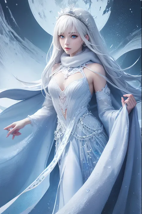 (tmasterpiece, topquality, beste-Qualit, official arts, Beautiful and aesthetically pleasing: 1.2), (1girl), extremely detialed, (s fractal art: 1.3), (snow-white hair:1.5), (Unnaturally bright blue eyes:1.4), (a goddess:1.3), (Unbelievably hottie:1.3), De...